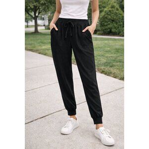 Splendid Black 100% Rayon Jogger Pants Elastic Waist Drawstring Pockets L